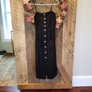 Black, Button Down Midi Dress